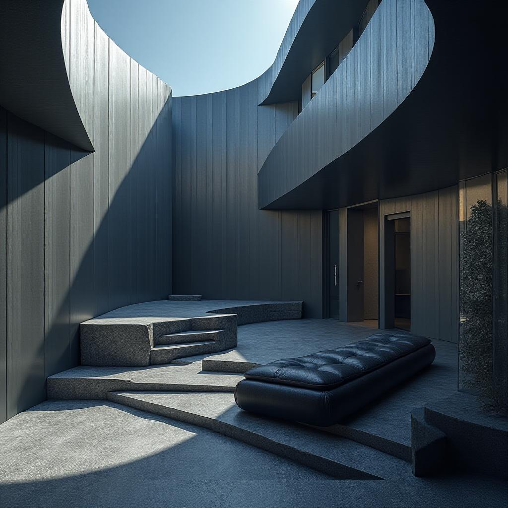 Minimalist Bauhaus architectural composition with clean steel and leather