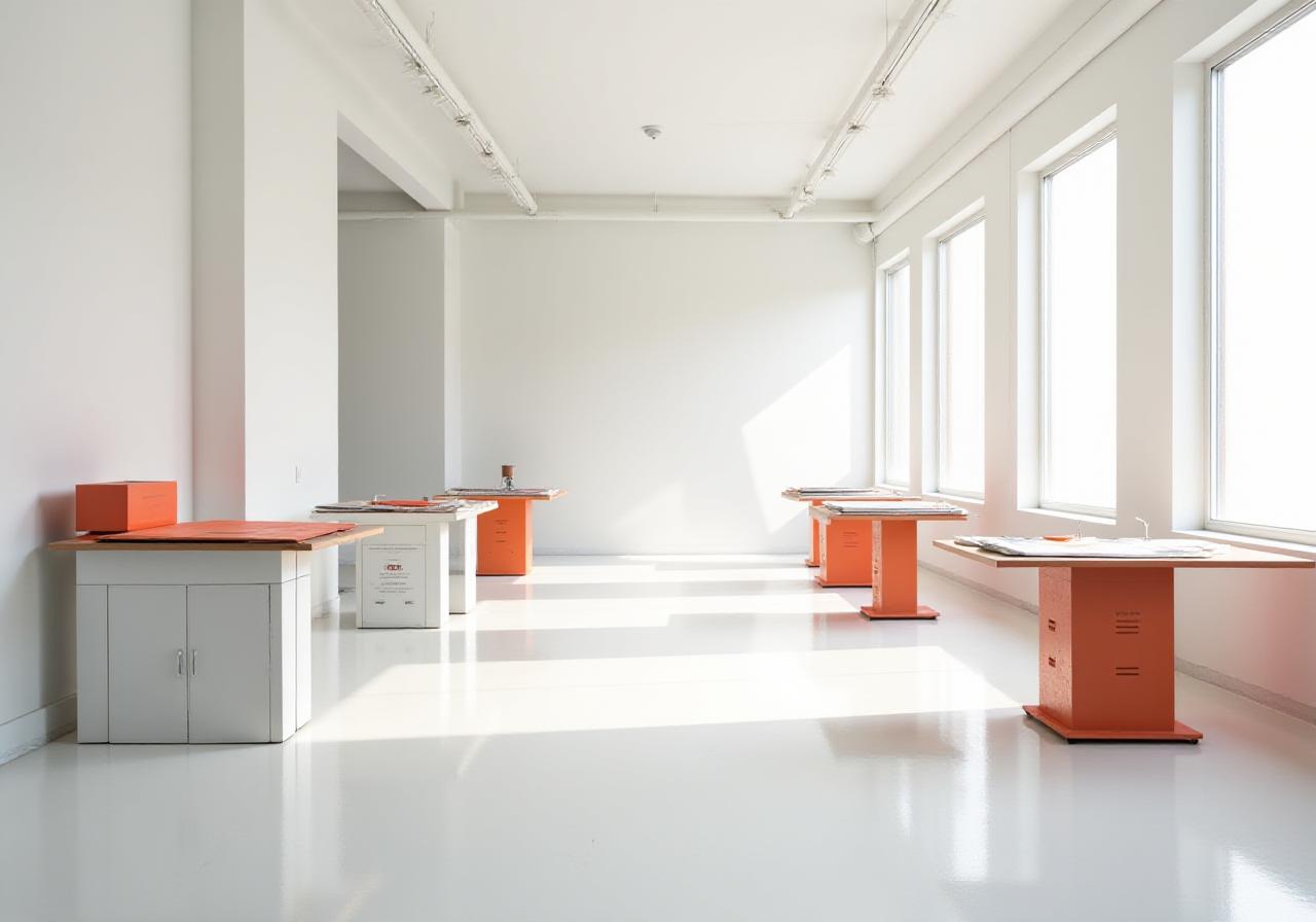 Bauhaus-inspired design studio atmosphere