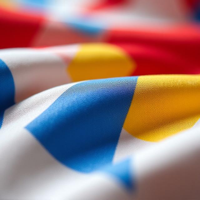 Close up of geometric scarf with primary colors