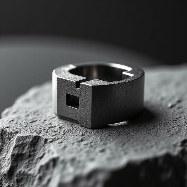 Minimalist silver ring with architectural geometric lines
